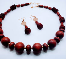 Load image into Gallery viewer, Cherry Wood Necklace and Earring Set!  One of a kind!