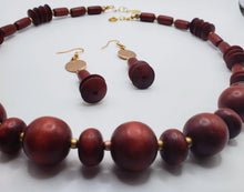 Load image into Gallery viewer, Cherry Wood Necklace and Earring Set!  One of a kind!