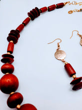 Load image into Gallery viewer, Cherry Wood Necklace and Earring Set!  One of a kind!