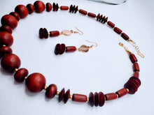 Load image into Gallery viewer, Cherry Wood Necklace and Earring Set!  One of a kind!