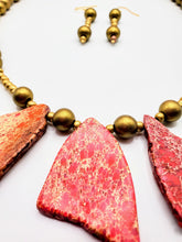 Load image into Gallery viewer, Pink Druzy Agate (Semi-Precious Stone) , Glass and Wood Necklace and Earring Set