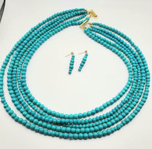 Load image into Gallery viewer, Turquoise Glass Necklace and Earring Set with Matching Bracelet  (ONLY ONE)