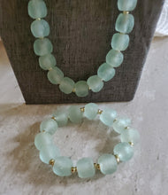 Load image into Gallery viewer, Light Green Glass Necklace, Earrings and Bracelet Set (Only One!)
