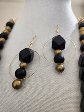 Load image into Gallery viewer, Black and Gold Two-Strand Necklace, Earrings and Bracelet Set