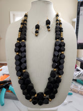 Load image into Gallery viewer, Black and Gold Two-Strand Necklace, Earrings and Bracelet Set