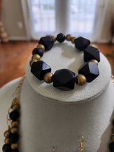 Load image into Gallery viewer, Black and Gold Two-Strand Necklace, Earrings and Bracelet Set