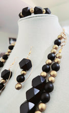 Load image into Gallery viewer, Black and Gold Two-Strand Necklace, Earrings and Bracelet Set