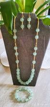 Load image into Gallery viewer, Light Green Glass Necklace, Earrings and Bracelet Set (Only One!)