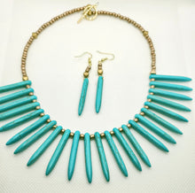 Load image into Gallery viewer, Turquoise Spike (reconstituted) Necklace and Earring Set
