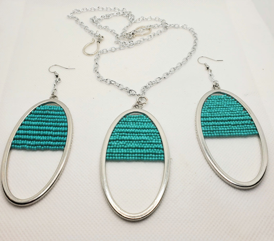 Turquoise Pendant Necklace and Earring Set