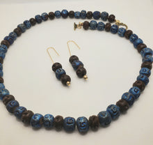 Load image into Gallery viewer, Ceramic and Wooden Bead Necklace and Earring Set    PRICE REDUCTION!
