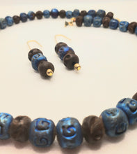 Load image into Gallery viewer, Ceramic and Wooden Bead Necklace and Earring Set    PRICE REDUCTION!
