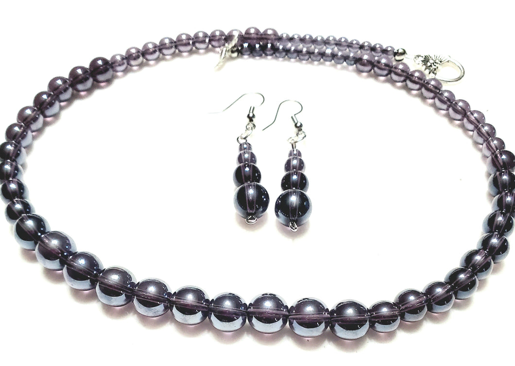 Purple Glass Necklace and Earring Set