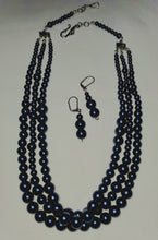 Load image into Gallery viewer, Pearly Blues Three Strand Necklace and Earring Set
