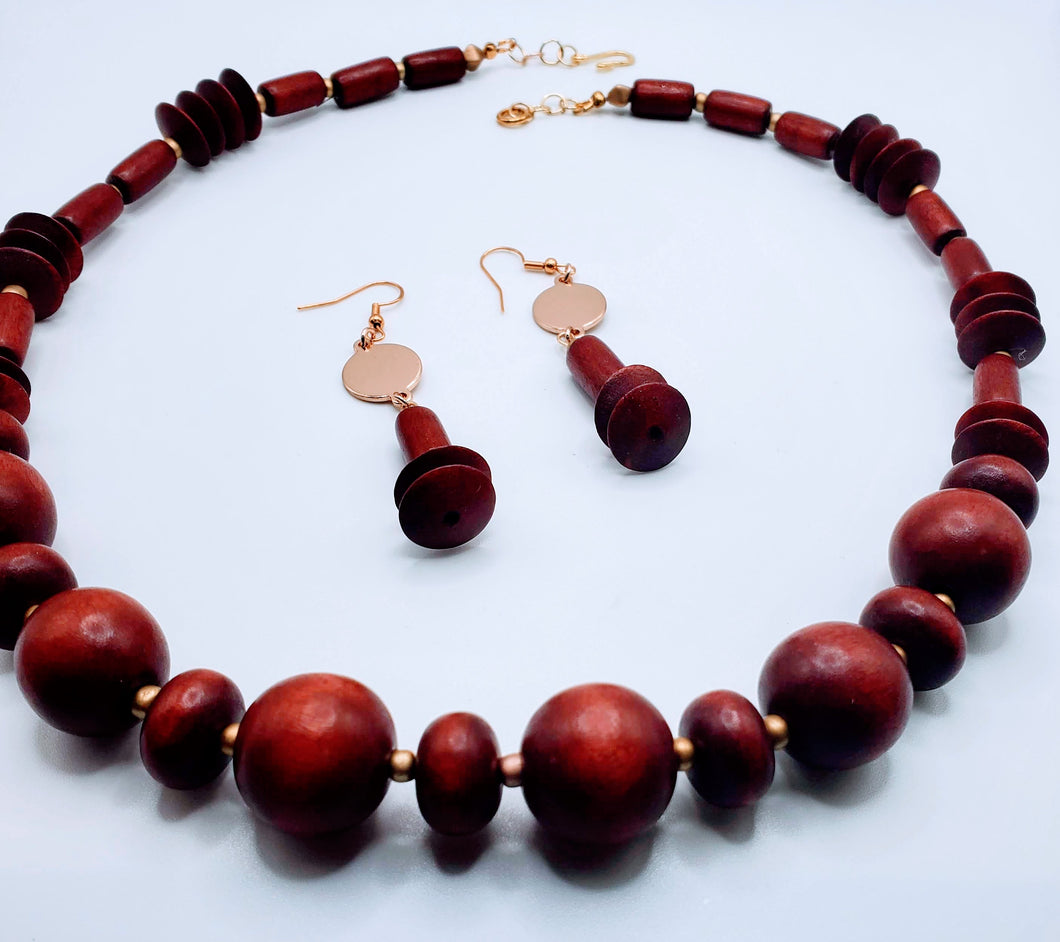 Cherry Wood Necklace and Earring Set!  One of a kind!