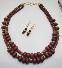 Load image into Gallery viewer, Cherry Wood Two Strand Necklace and Earring Set
