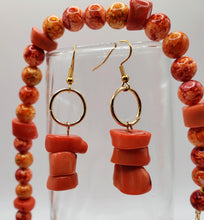 Load image into Gallery viewer, Orange Swirl Glass Bead and Bone Necklace and Earring Set (SOLD OUT)
