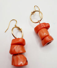 Load image into Gallery viewer, Orange Swirl Glass Bead and Bone Necklace and Earring Set (SOLD OUT)
