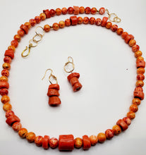 Load image into Gallery viewer, Orange Swirl Glass Bead and Bone Necklace and Earring Set (SOLD OUT)
