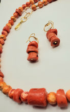 Load image into Gallery viewer, Orange Swirl Glass Bead and Bone Necklace and Earring Set (SOLD OUT)
