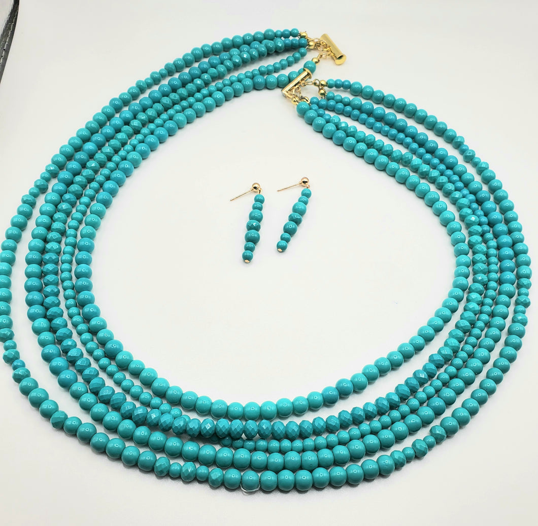 Turquoise Glass Necklace and Earring Set with Matching Bracelet  (ONLY ONE)