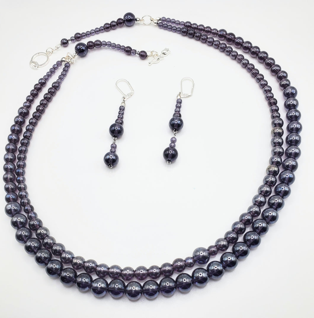 Perfect Purple Two Strand Necklace and Earring Set (ONLY ONE)