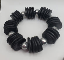 Load image into Gallery viewer, Silver and Black Wooden and Metal Bead Set
