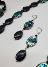 Load image into Gallery viewer, Abalone (Semi-Precious) and Black Glass Bead Necklace, Earrings and Bracelet Ensemble - PRICE REDUCTION!
