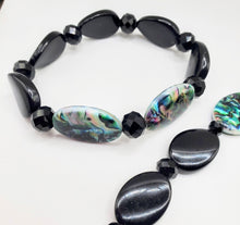 Load image into Gallery viewer, Abalone (Semi-Precious) and Black Glass Bead Necklace, Earrings and Bracelet Ensemble - PRICE REDUCTION!
