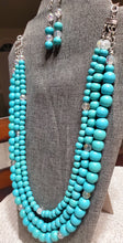 Load image into Gallery viewer, Elegant Aqua Three Strand Necklace and Earring Set
