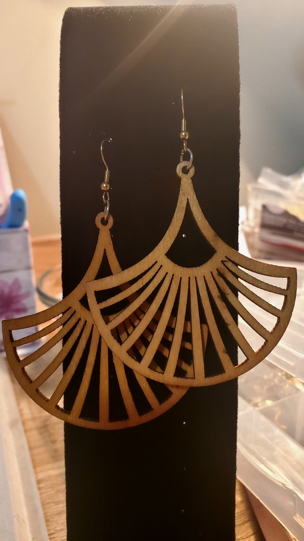 Wooden Fan Earrings