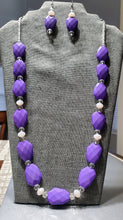 Load image into Gallery viewer, Purple Acrylic and Glass Bead Necklace and Earring Set (1 Available)
