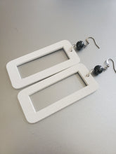 Load image into Gallery viewer, White Wood and Hematite Rectangular Earrings
