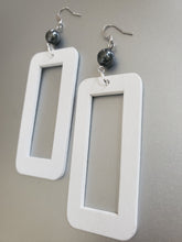 Load image into Gallery viewer, White Wood and Hematite Rectangular Earrings
