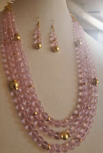 Load image into Gallery viewer, Romantic Pink Three Strand Necklace and Earring Set
