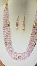 Load image into Gallery viewer, Romantic Pink Three Strand Necklace and Earring Set
