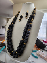 Load image into Gallery viewer, Black and Gold Two-Strand Necklace, Earrings and Bracelet Set
