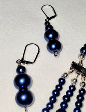 Load image into Gallery viewer, Pearly Blues Three Strand Necklace and Earring Set
