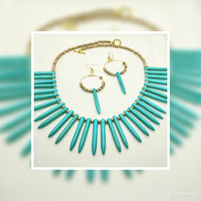 Load image into Gallery viewer, Turquoise Spike (reconstituted) Necklace and Earring Set
