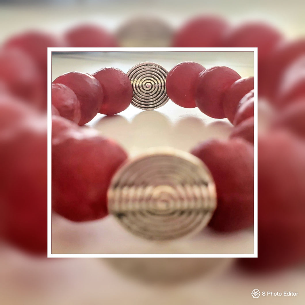 Red and Silver Recycled Glass Bracelet  (Only One)