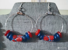 Load image into Gallery viewer, Red, White, Blue Krobo Powdered Glass Bead Necklace and Earring Set
