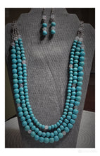 Load image into Gallery viewer, Elegant Aqua Three Strand Necklace and Earring Set
