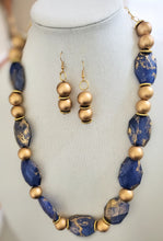 Load image into Gallery viewer, Royal Blue and Gold Bliss Necklace and Earring Set (Only Two Available)
