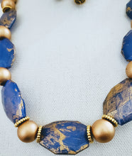 Load image into Gallery viewer, Royal Blue and Gold Bliss Necklace and Earring Set (Only Two Available)
