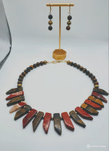Load image into Gallery viewer, Jasper and Tiger Eye Spike Necklace and Earring Set
