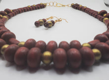 Load image into Gallery viewer, Cherry Wood Two Strand Necklace and Earring Set
