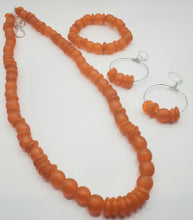 Load image into Gallery viewer, Tangerine Love - Recycled Glass Necklace, Earring and Bracelet Set  (Only One)
